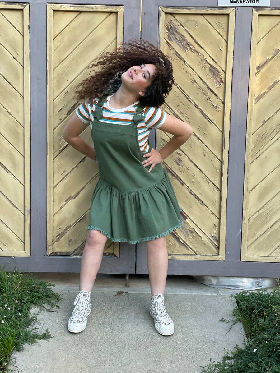 Green shop overall dress